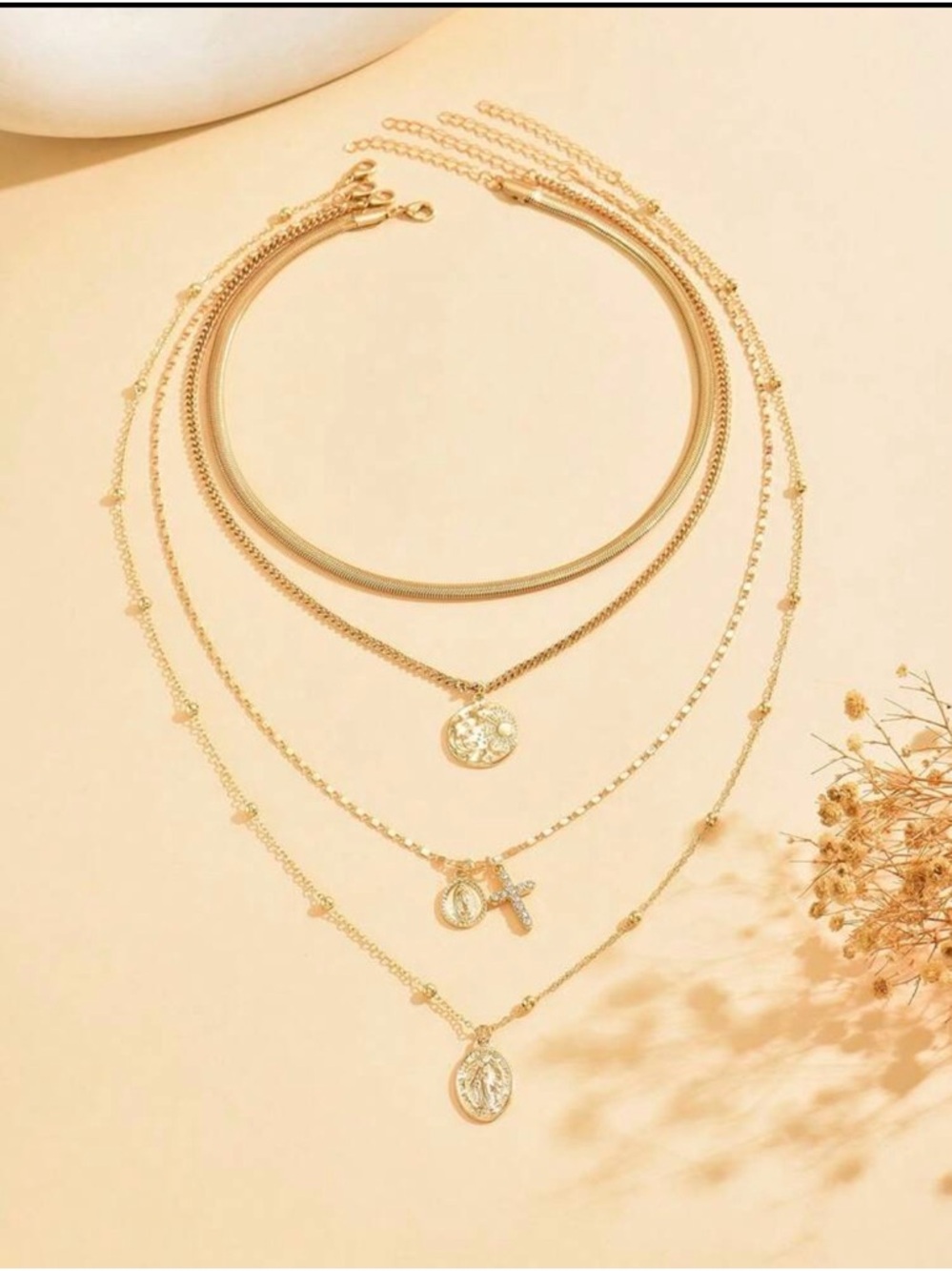 Gold Layered Pendant Necklace Set - Women's Jewelry - Picture 2 of 4